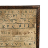 Alphabets in Blue with Wavering Lines and Many Extra Tries, Early 19th C. Practice Sampler