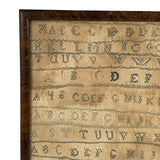 Alphabets in Blue with Wavering Lines and Many Extra Tries, Early 19th C. Practice Sampler