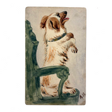 Eager Doggy in Green Chair, Antique British Watercolor Postcard