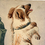 Eager Doggy in Green Chair, Antique British Watercolor Postcard