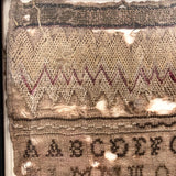 Mary Davis' Early Sampler with Flame Stitch, Alphabets, Flower and Verse