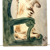 Eager Doggy in Green Chair, Antique British Watercolor Postcard