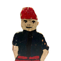 Punky Looking Boy in Blue and Red, c. 1930s Small Folk Art Doorstop