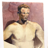Large Watercolor Portrait of Intense Looking Man with Unfinished Hands