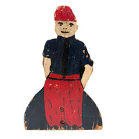 Punky Looking Boy in Blue and Red, c. 1930s Small Folk Art Doorstop
