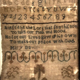 Mary Davis' Early Sampler with Flame Stitch, Alphabets, Flower and Verse