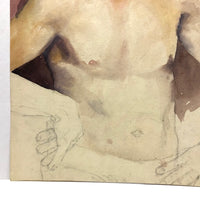 Large Watercolor Portrait of Intense Looking Man with Unfinished Hands