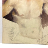Large Watercolor Portrait of Intense Looking Man with Unfinished Hands