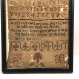 Mary Davis' Early Sampler with Flame Stitch, Alphabets, Flower and Verse
