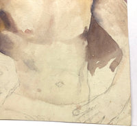 Large Watercolor Portrait of Intense Looking Man with Unfinished Hands