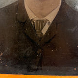 Man with Mustache, Full Plate Folk Art Tintype Mounted to Wood with Shoestring Hanger