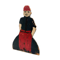 Punky Looking Boy in Blue and Red, c. 1930s Small Folk Art Doorstop