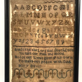 Mary Davis' Early Sampler with Flame Stitch, Alphabets, Flower and Verse