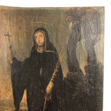 c. 18th Century Moody Spanish Painting of Santa Rita  on Wood Panel