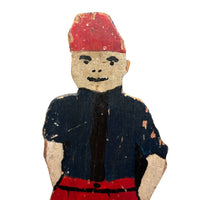 Punky Looking Boy in Blue and Red, c. 1930s Small Folk Art Doorstop