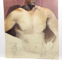 Large Watercolor Portrait of Intense Looking Man with Unfinished Hands