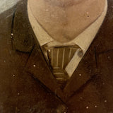 Man with Mustache, Full Plate Folk Art Tintype Mounted to Wood with Shoestring Hanger