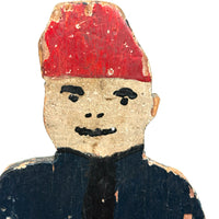 Punky Looking Boy in Blue and Red, c. 1930s Small Folk Art Doorstop