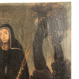 c. 18th Century Moody Spanish Painting of Santa Rita  on Wood Panel