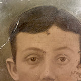 Man with Mustache, Full Plate Folk Art Tintype Mounted to Wood with Shoestring Hanger