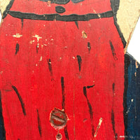 Punky Looking Boy in Blue and Red, c. 1930s Small Folk Art Doorstop