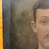 Man with Mustache, Full Plate Folk Art Tintype Mounted to Wood with Shoestring Hanger
