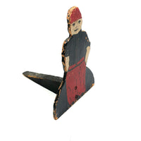 Punky Looking Boy in Blue and Red, c. 1930s Small Folk Art Doorstop
