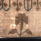 Mary Davis' Early Sampler with Flame Stitch, Alphabets, Flower and Verse