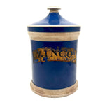 ZINCO, Gorgeous Large 19th Century Ironstone Apothecary Jar with Hand-painted Label Over Gold Leaf