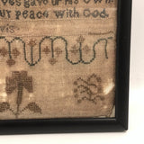 Mary Davis' Early Sampler with Flame Stitch, Alphabets, Flower and Verse