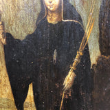 c. 18th Century Moody Spanish Painting of Santa Rita  on Wood Panel