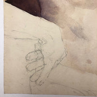 Large Watercolor Portrait of Intense Looking Man with Unfinished Hands