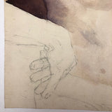Large Watercolor Portrait of Intense Looking Man with Unfinished Hands