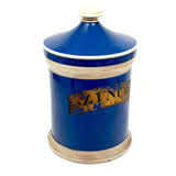 ZINCO, Gorgeous Large 19th Century Ironstone Apothecary Jar with Hand-painted Label Over Gold Leaf