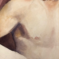 Large Watercolor Portrait of Intense Looking Man with Unfinished Hands