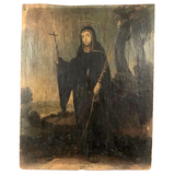 c. 18th Century Moody Spanish Painting of Santa Rita  on Wood Panel