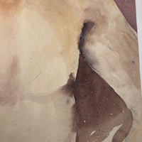 Large Watercolor Portrait of Intense Looking Man with Unfinished Hands