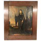 c. 18th Century Moody Spanish Painting of Santa Rita  on Wood Panel