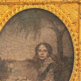 Young Woman with Book and Tree, Evocative Early, Hand-colored, Degraded Cased Ambrotype