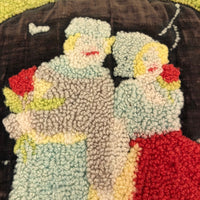 Red Lipped Lovers, Wonderful PA Stumpwork Embroidery on Velvet Pillow