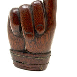 SOLD A Pinch, Marvelous 19th Century Hand-carved Hand-shaped Snuff Box with Brass Inlay Ring and Cuff