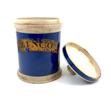 ZINCO, Gorgeous Large 19th Century Ironstone Apothecary Jar with Hand-painted Label Over Gold Leaf