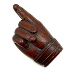 SOLD A Pinch, Marvelous 19th Century Hand-carved Hand-shaped Snuff Box with Brass Inlay Ring and Cuff