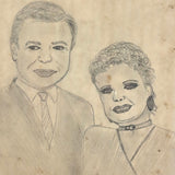 Jim and Tammy Faye Baker, Vintage Naive Graphite Drawing, Framed as Found