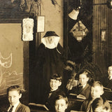Antique Classroom Photo with Nun and Dog Drawing on Blackboard, Mounted