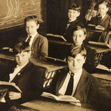 Antique Classroom Photo with Nun and Dog Drawing on Blackboard, Mounted