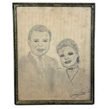Jim and Tammy Faye Baker, Vintage Naive Graphite Drawing, Framed as Found