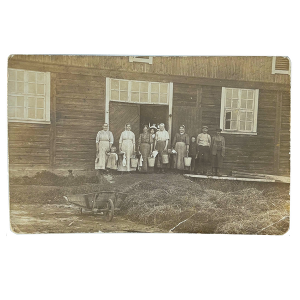 Milking Time, Buckets and Stools and Towels in Hand, Antique Scandinavian Photo