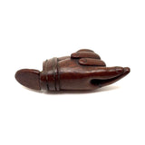 SOLD A Pinch, Marvelous 19th Century Hand-carved Hand-shaped Snuff Box with Brass Inlay Ring and Cuff