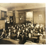 Antique Classroom Photo with Nun and Dog Drawing on Blackboard, Mounted